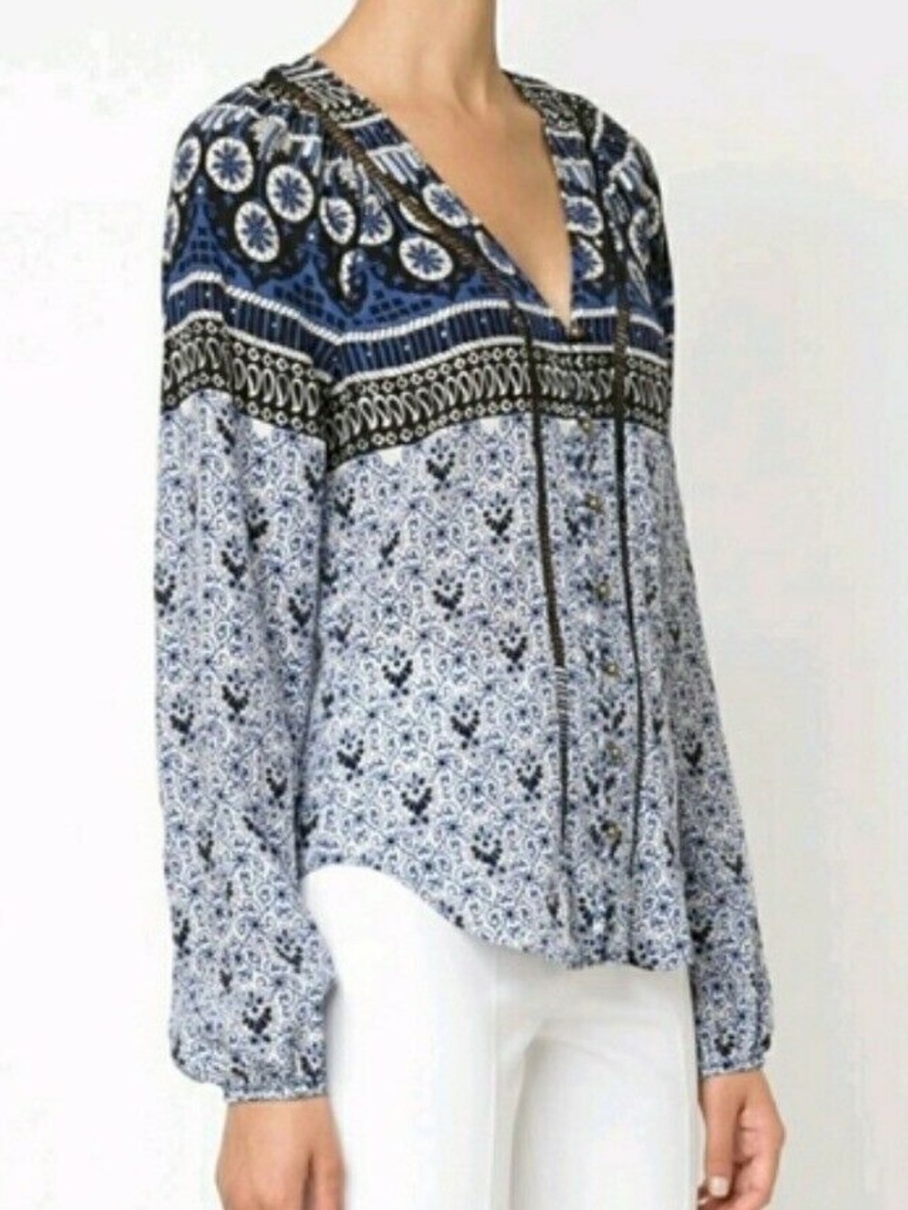 Veronica Beard Silk Crimson Boho Blouse
